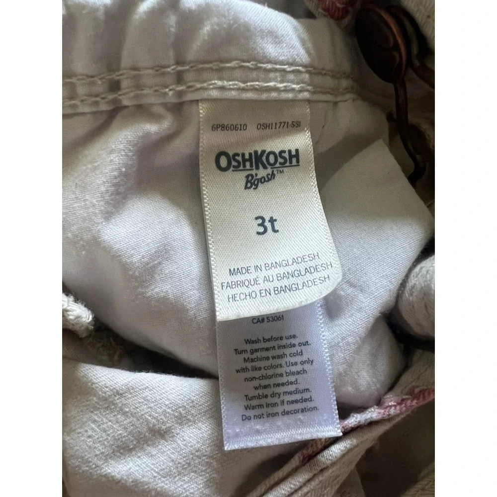 OshKosh B'gosh Corduroy Overalls Toddler 3T Cream Floral Print Cotton Bibs